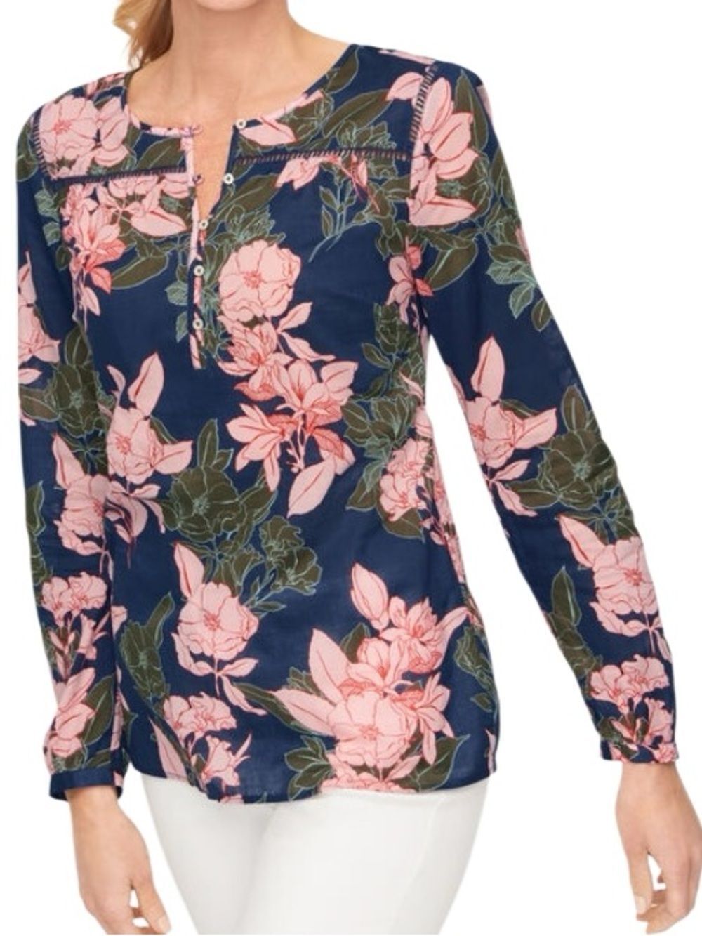 Talbots Playful Floral Cotton Popover in Blue/Pink/Green Women’s 2XP